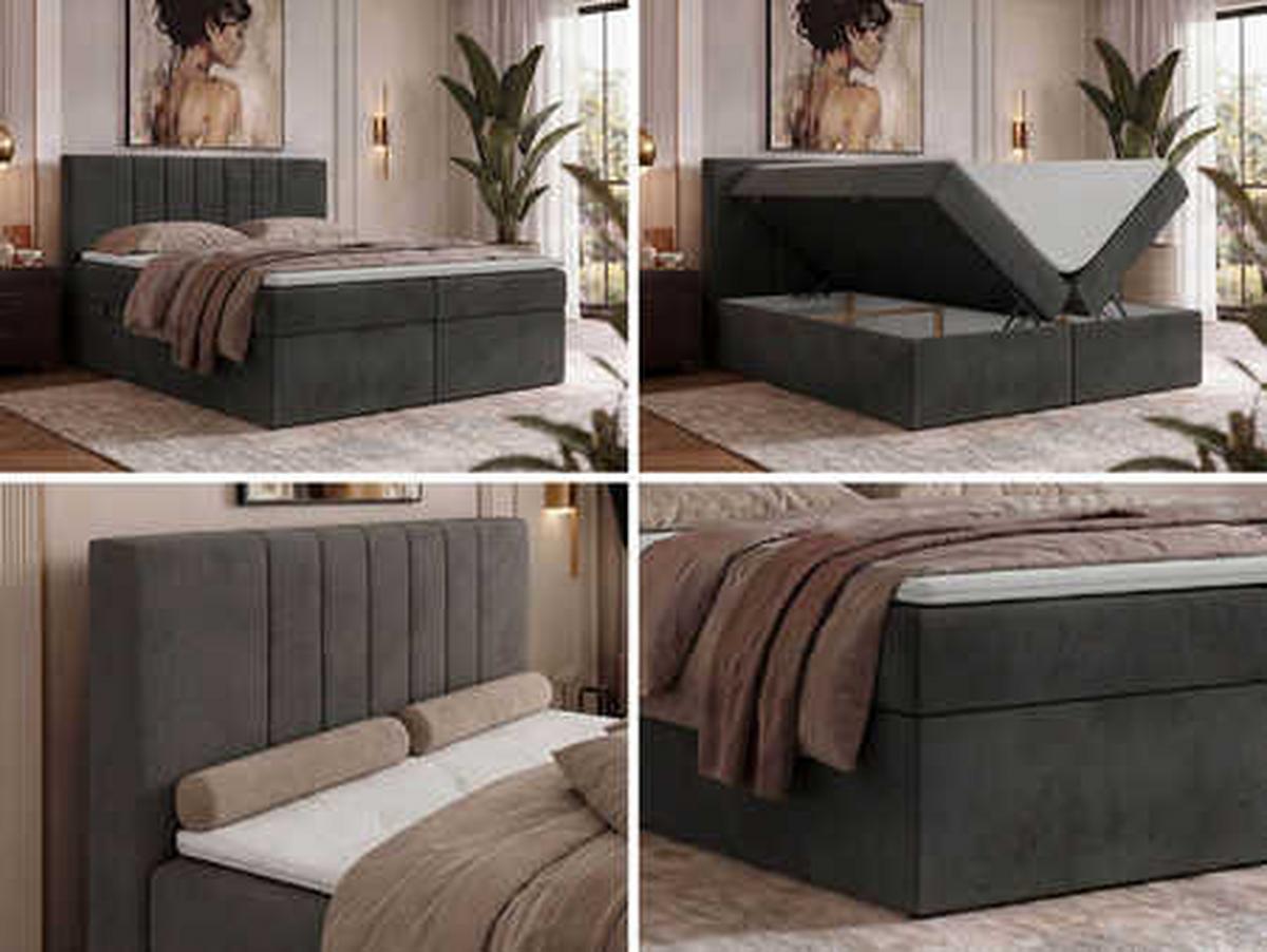 BOXBETT INERO 200/200 - Dunkelgrau Velvet - Topper Visco - H3 - Dunkelgrau/Schwarz, Kunststoff/Textil (200/200cm) - MKS