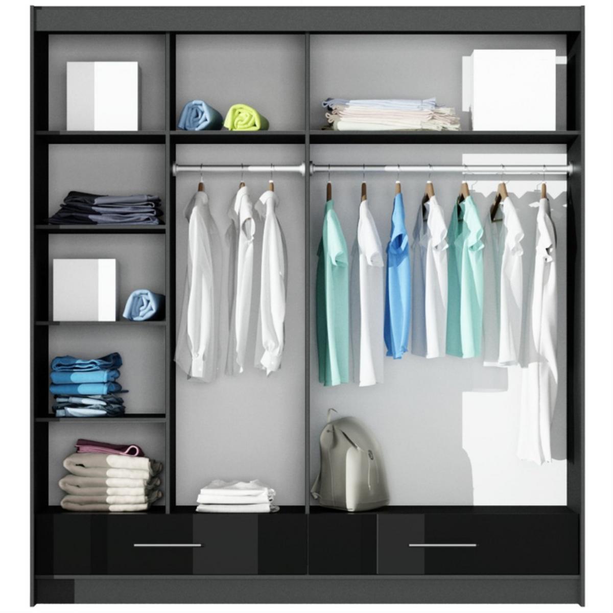 SCHWEBETÜRENSCHRANK Marsylia mit Spiegel und Schubladen, graphitfarben, 208 cm - Graphitfarben, Holzwerkstoff (208/225/61cm) - Beautysofa