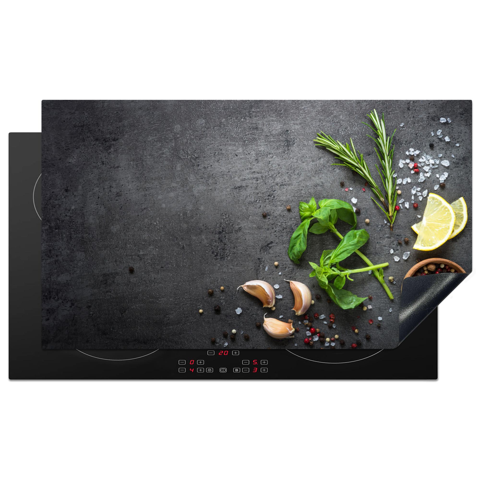 HERDABDECKPLATTE Limette - Kräuter - Gewürze - Grün - Grau - Beton Induktionsschutz 91.6x52.7 cm - Grün, Kunststoff (91.6/52.7/0.2cm) - MuchoWow