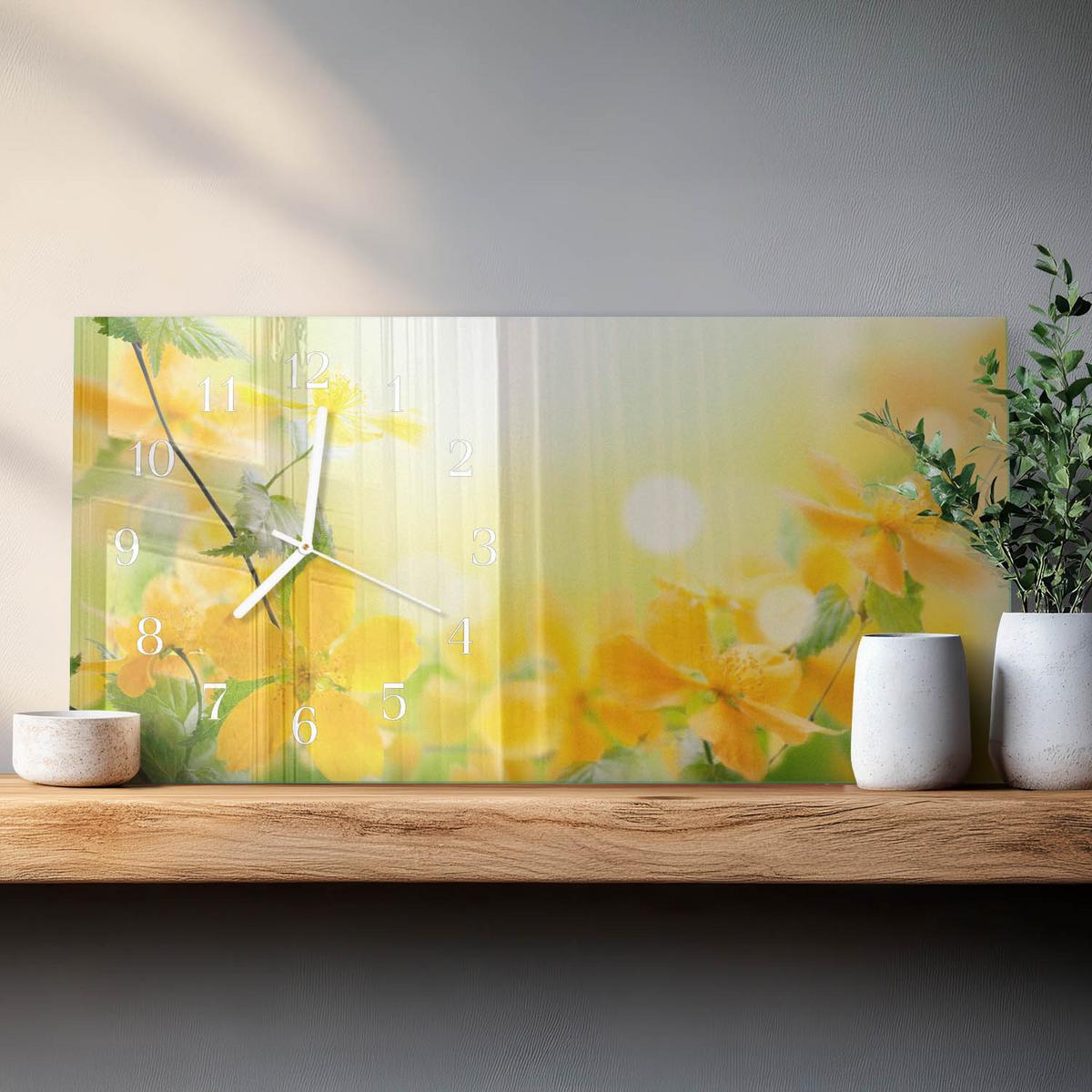 WANDUHR aus Glas 60x30 cm - Blumen - Gelb, Glas (60/30/0.4cm) - TULUP