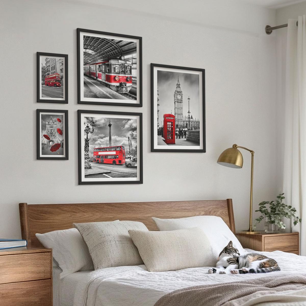 BILDER SET 5er Set - 50x50 cm & 20x30 cm & 40x60 cm Schwarzer Rahmen - Tropischer Wald Papageienwasserfall - Schwarz, Kunststoff (40/60cm) - TULUP