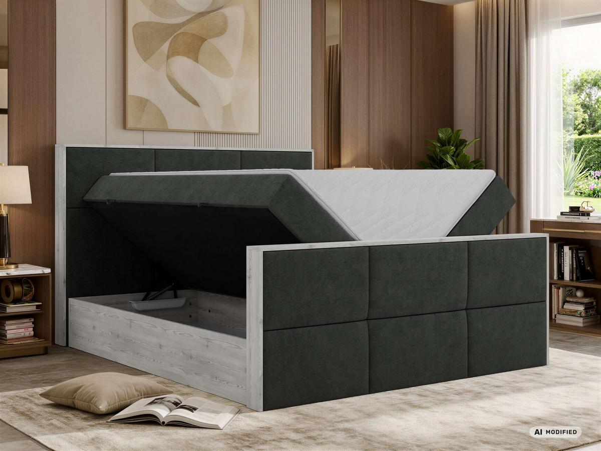 BOXBETT DELNOR DUO 140/200 - Dunkelgrau Stukture - Topper Visco - H4 - Dunkelgrau/Schwarz, Kunststoff/Textil (140/200cm) - MKS