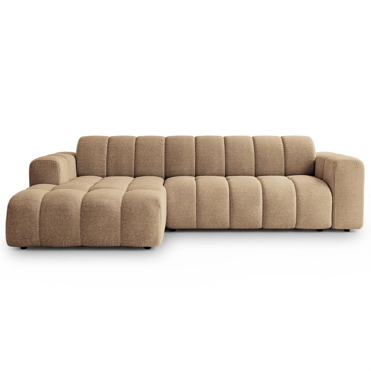 ECKSOFA SETIA Beige Strukturstoff mit Schlaffunktion - Beige, Holz (304/165cm) - MASSENO