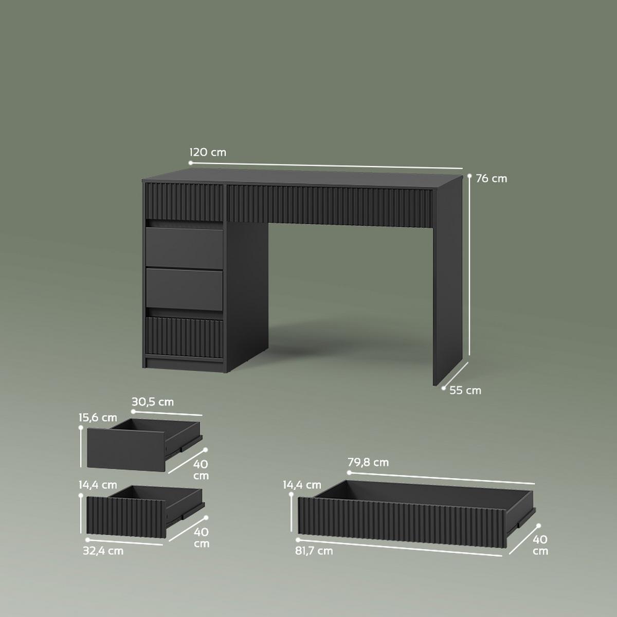SCHMINKTISCH Allia Schwarz ohne Spiegel - Schwarz, Holzwerkstoff (55/120/76cm) - Livinity®