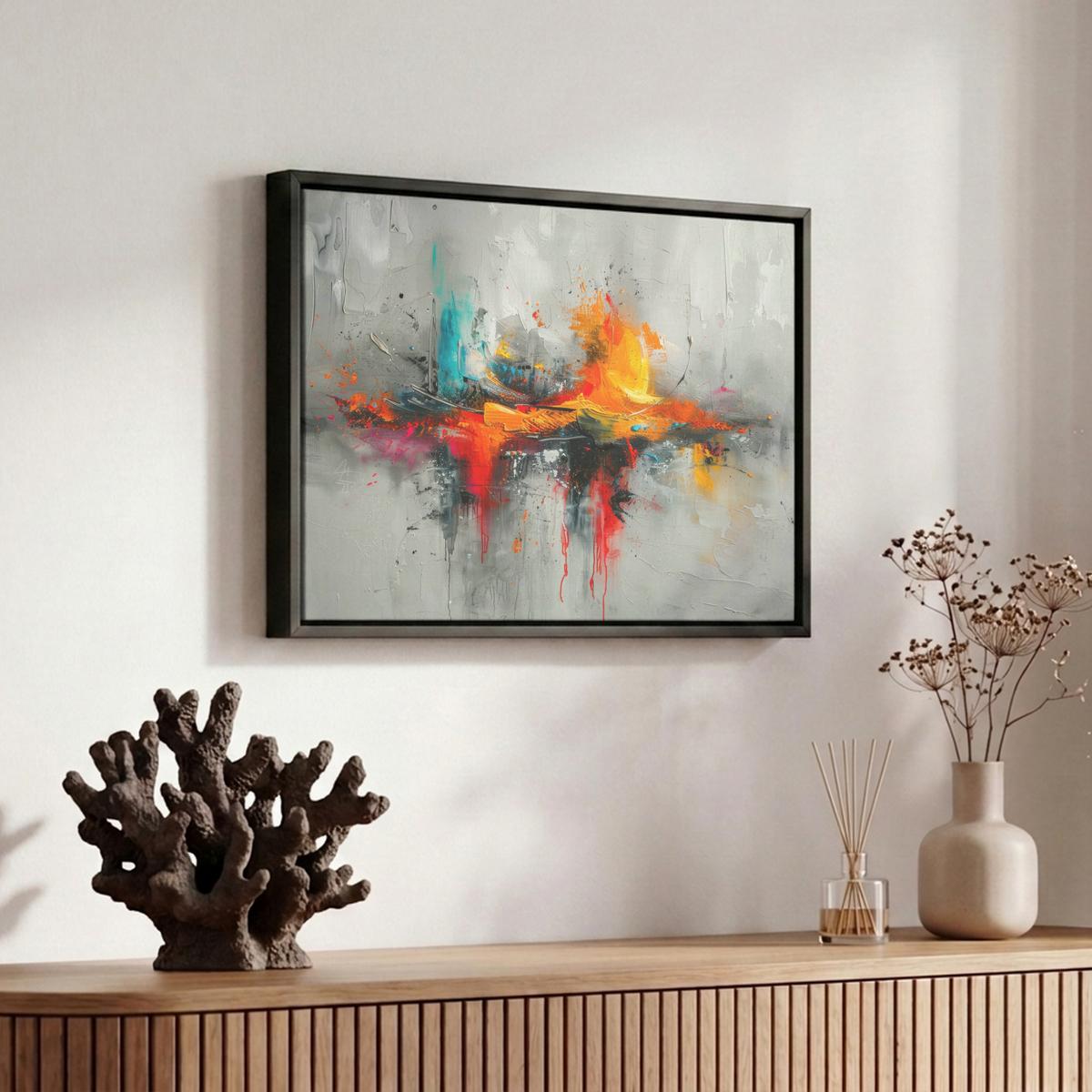 LEINWAND Bilder mit Rahmen - Moderne Kunst - Orange - Grau - Abstrakt - 30x20 - Hellgrau, Textil (30/20cm) - MuchoWow