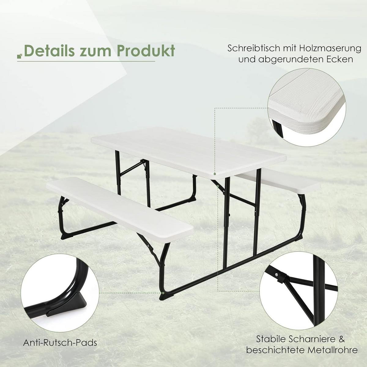 PICKNICKTISCH Klappbarer Weiß - Weiß, Metall - COSTWAY