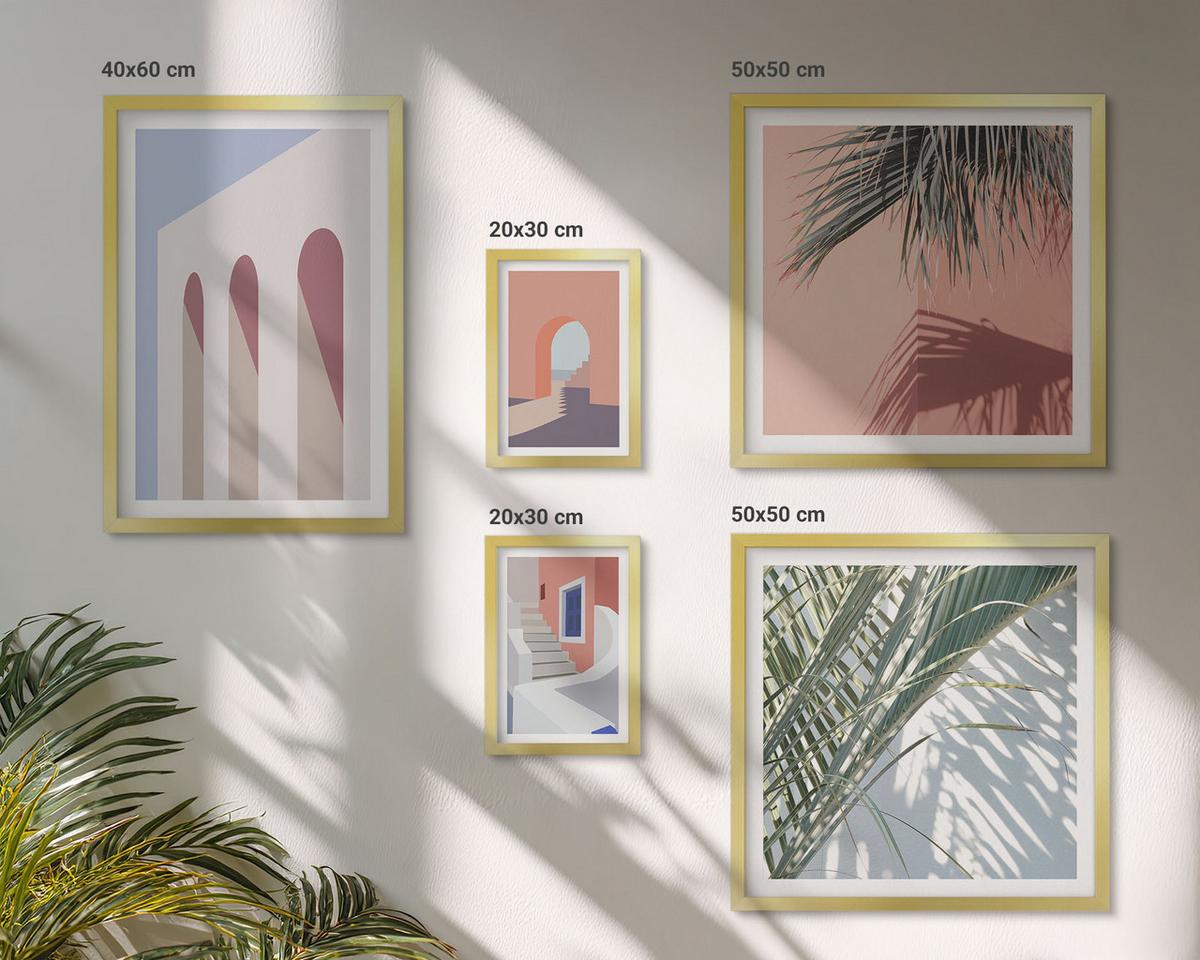 BILDER SET 5er Set - 50x50 cm & 20x30 cm & 40x60 cm Goldrahmen - Illustrationen der Stadtarchitektur - Goldfarben, Kunststoff (40/60cm) - TULUP