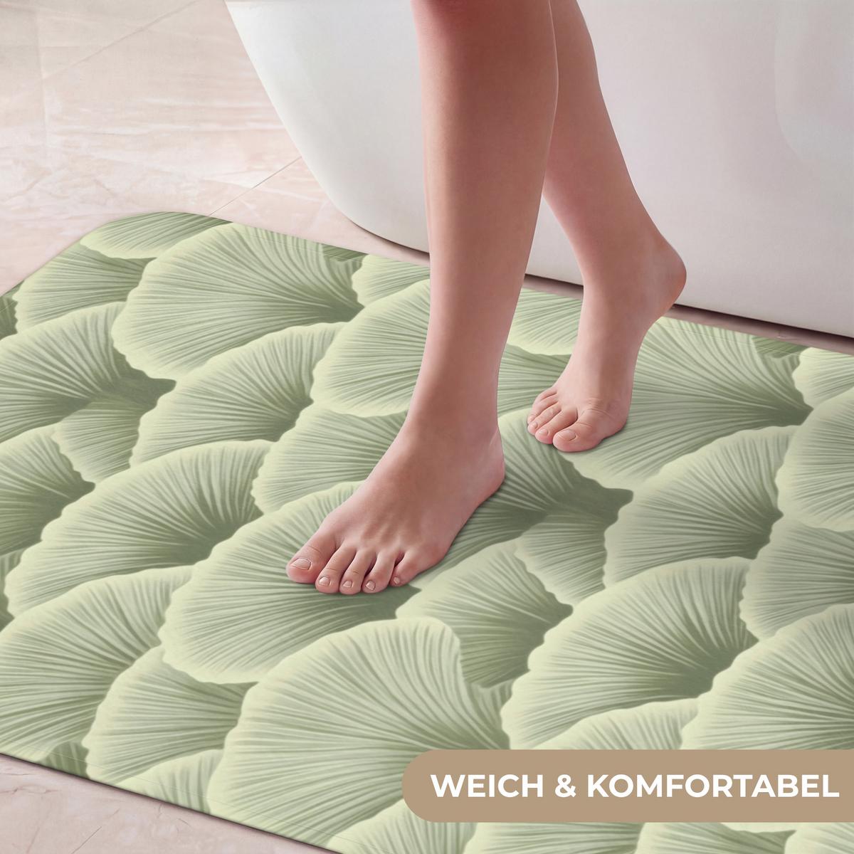 BADEMATTE Fächer - Blatt - Grün 60x120 cm - Pastellgrün, Textil (60/120cm) - OnlyWow
