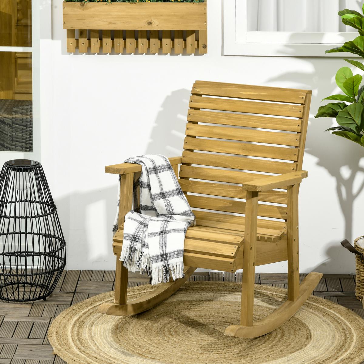 SCHAUKELSTUHL mit Armlehne, bis 130 kg, 64 x 86 x 85 cm, Tannenholz, Hellbraun - Braun, Holz (86/85/64cm) - Outsunny