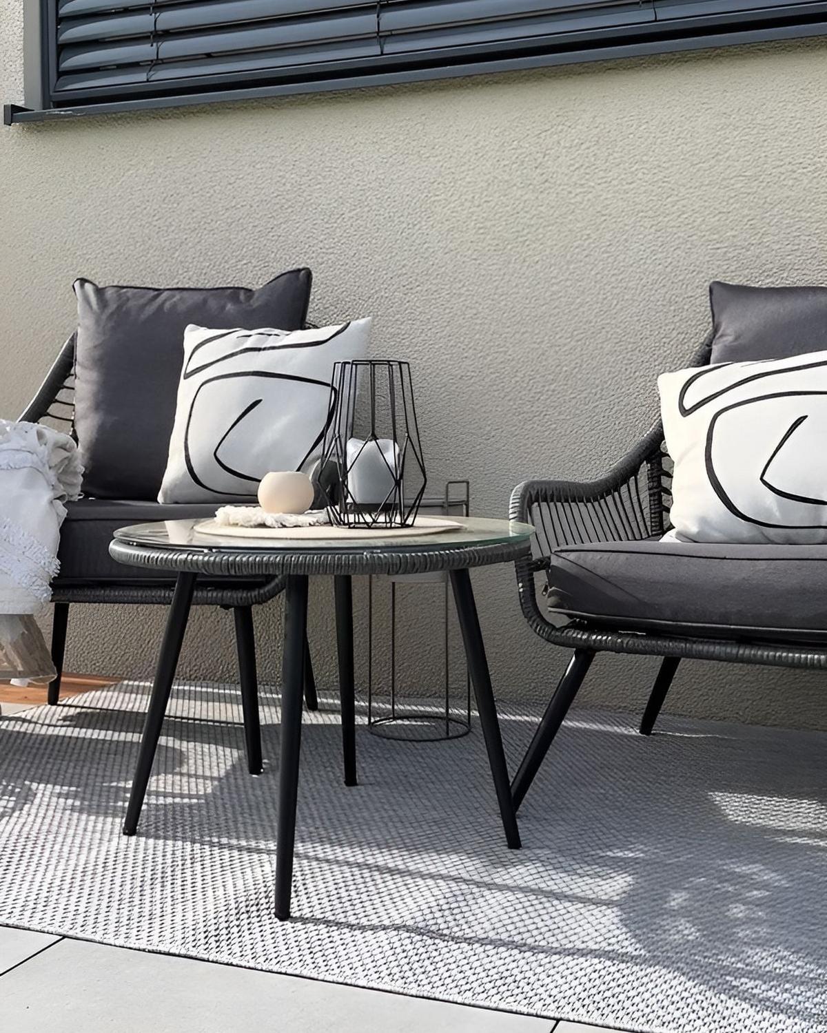BALKONSET 2-Sitzer Rattan hellgrau Auflagen grau Laureto - Grau, Kunststoff/Textil - Beliani
