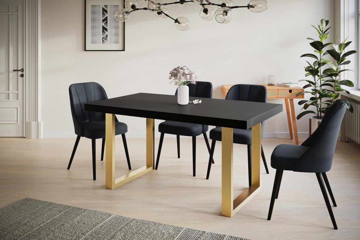 INDUSTRIELLER Esszimmertisch LOFT-U, Größe: 160X90X77 cm, Wohnzimmertisch Farbe: Schwarz, mit Metallbeinen in Farbe Gold - Goldfarben/Schwarz, Holzwerkstoff (160/90/77cm) - Alpi-Möbel