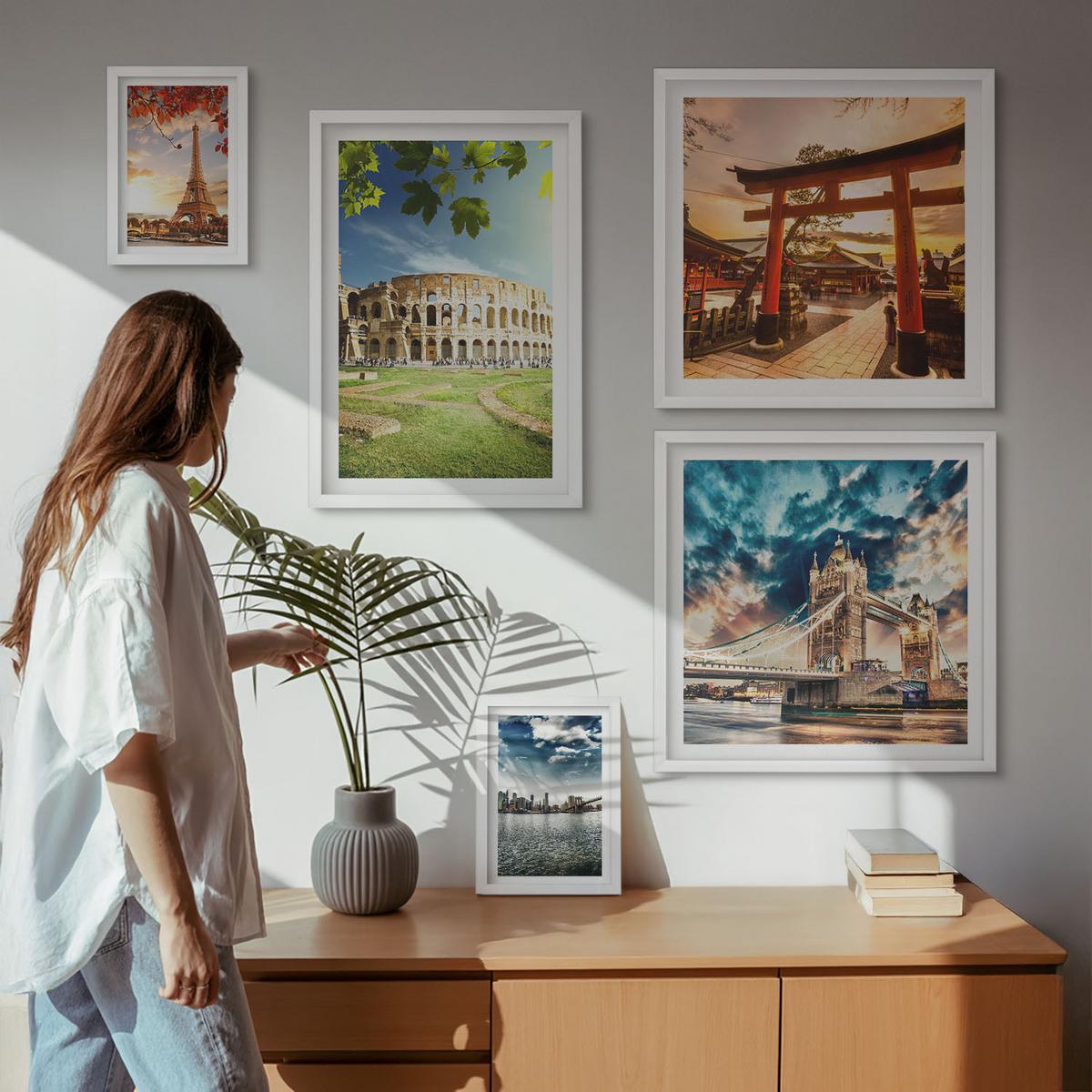 BILDER SET 5er Set - 50x50 cm & 20x30 cm & 40x60 cm Weißer Rahmen - Entspannende Zen-Steine für inneren Frieden - Weiß, Kunststoff (40/60cm) - TULUP