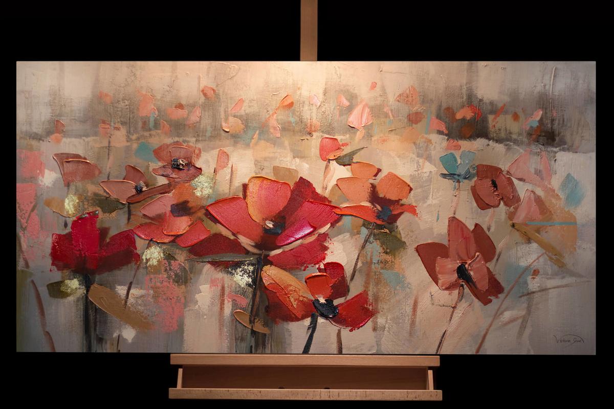 ÖLGEMÄLDE 120/60 cm - Rot/Grau, Holz/Textil (120/60cm) - KUNSTLOFT