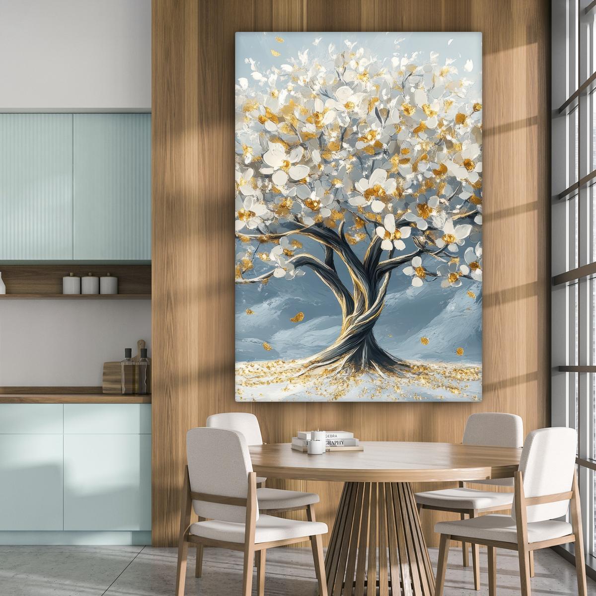 LEINWANDBILD Baum - Winter - Baum des Lebens - Modern - Gold Deko Groß 90x140 cm - Goldfarben, Textil (90/140cm) - MuchoWow