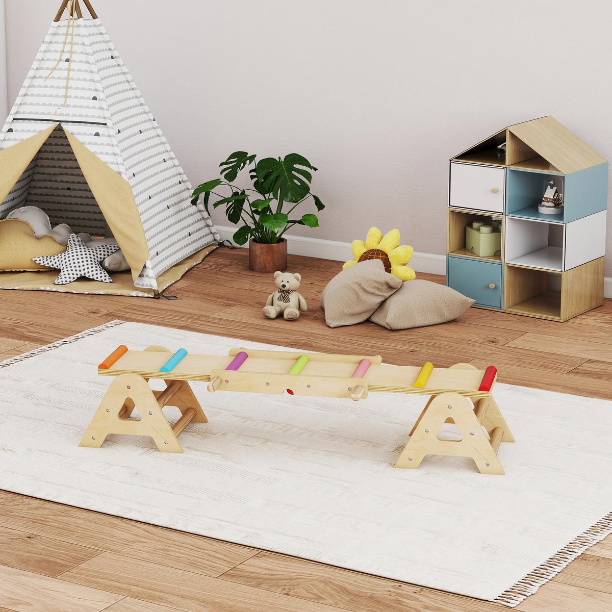 KINDERWIPPE Pappelholz Kiefernholz Mehrfarbig - Multicolor, Holz (38/133cm) - AIYAPLAY