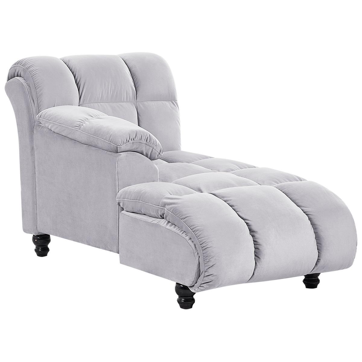 CHAISELONGUE Samtstoff hellgrau rechtsseitig Lormont - Grau, Textil (141/76/70cm) - Beliani