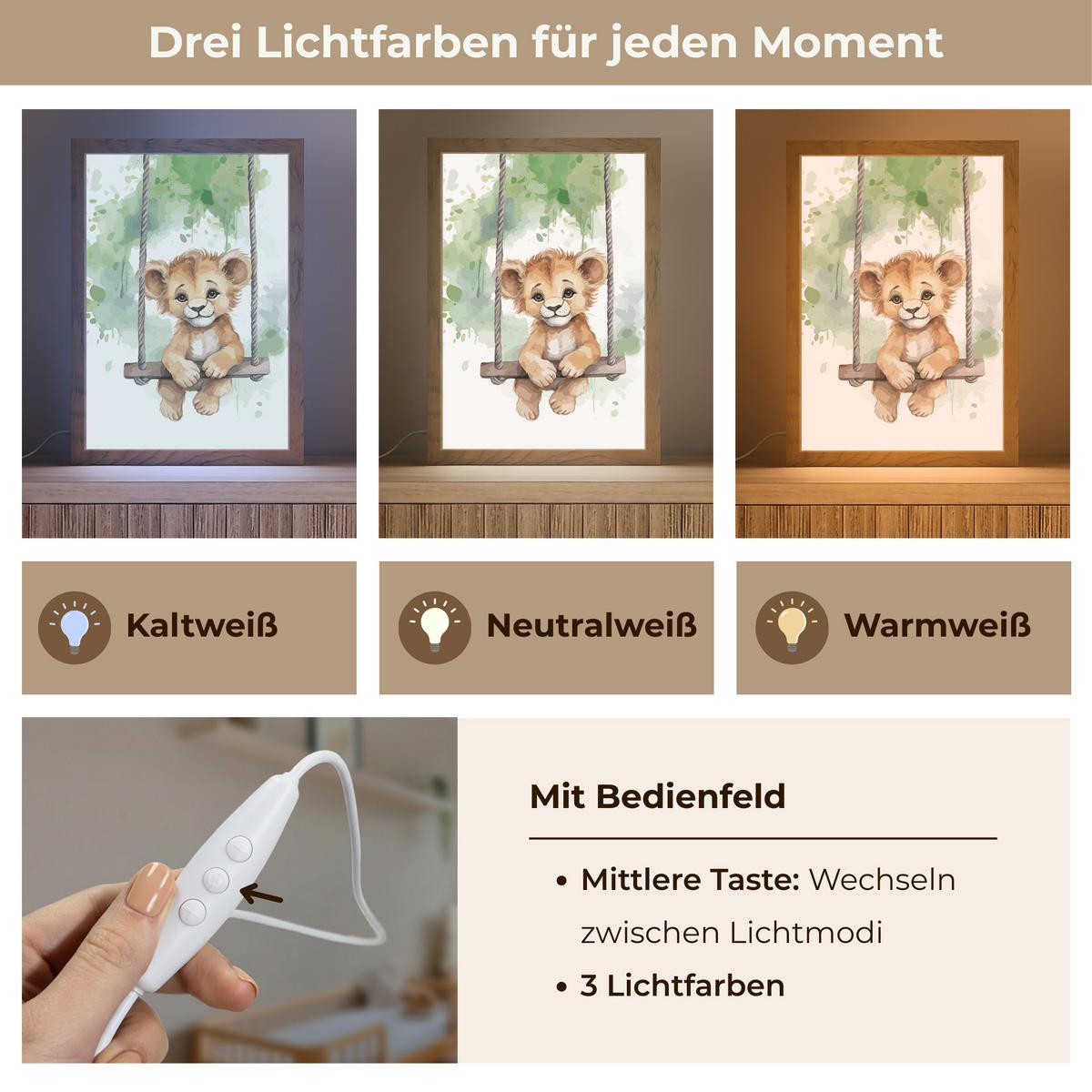 NACHTTISCHLAMPE Löwe - Tier - Kinder - Dschungel 20x30 cm - Weiß, Holzwerkstoff (8/20/30cm) - OnlyWow