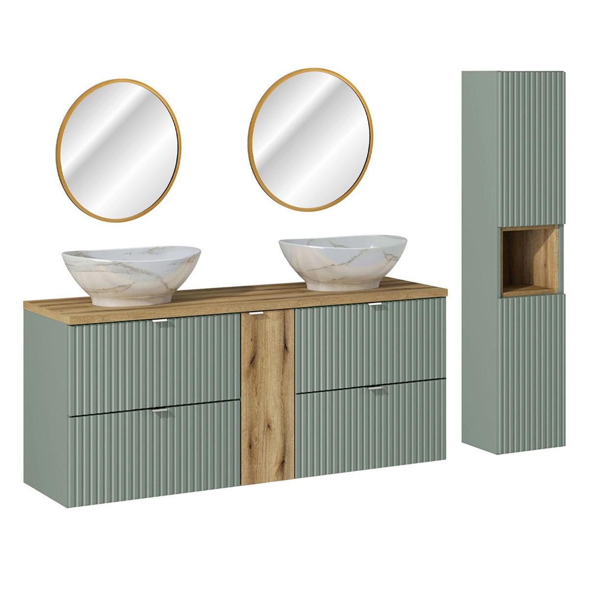 BADMÖBEL 140.4cm Jade 2er-Set Grün und Holz - Grün, Holzwerkstoff (140.4/59/40cm) - Petits-meubles
