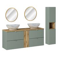 BADMÖBEL 140.4cm Jade 2er-Set Grün und Holz - Grün, Holzwerkstoff (140.4/59/40cm) - Petits-meubles