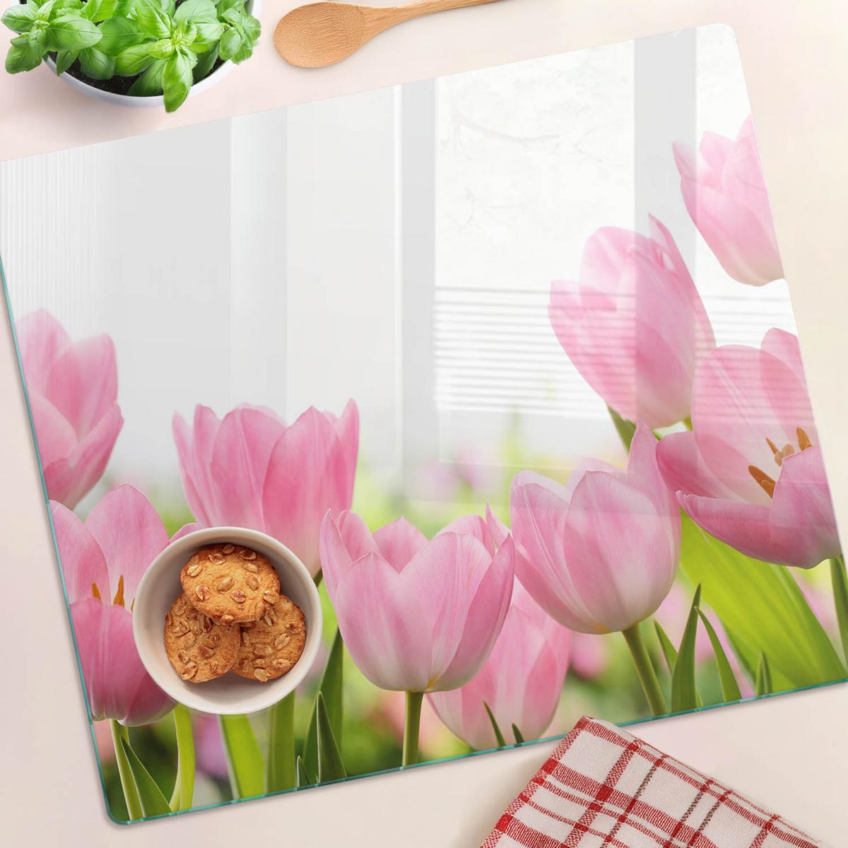 GLASPLATTE 60x52 cm Rosa Tulpen - Pink, Glas (60/0.4/52cm) - TULUP