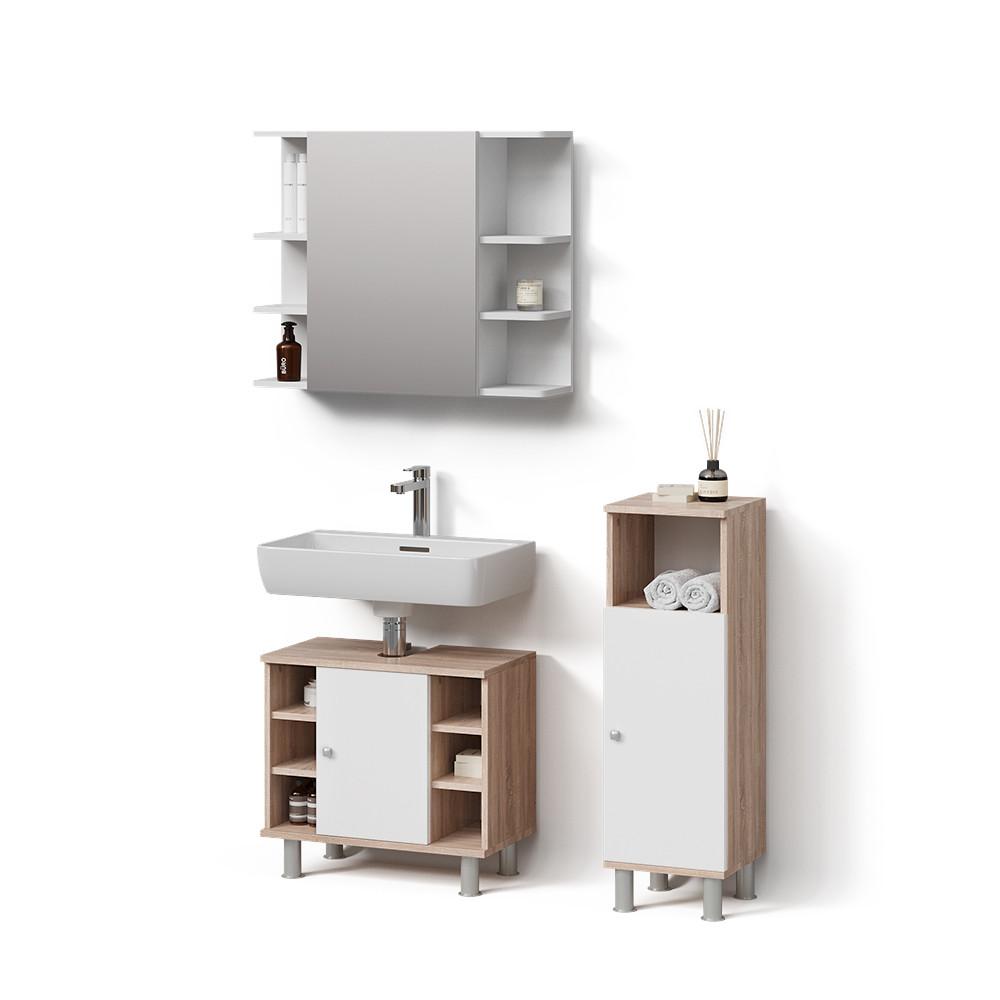 BADMÖBEL-SET Fucino Sonoma 3 Teile, mit Midischrank - Sonoma Eiche, Holzwerkstoff (60/54/32cm) - Livinity®
