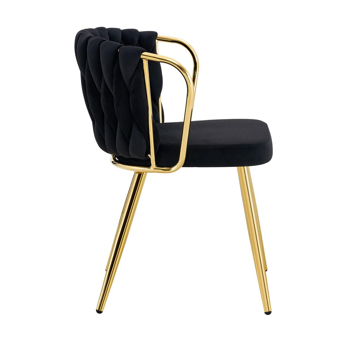 ESSZIMMERSTUHL 2ER-SET aus Samt mit goldenen Beinen, ergonomisch gepolstert - Schwarz, Textil (43/76/58cm) - Urban Meuble