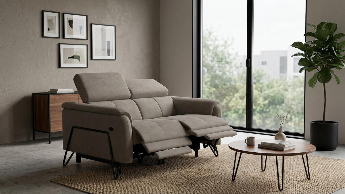 RELAXSOFA RODEN 2-Sitzer mit 2 Relax, beige, Veloursstoff - Beige, Holz/Textil (148/82/103cm) - Wozimo