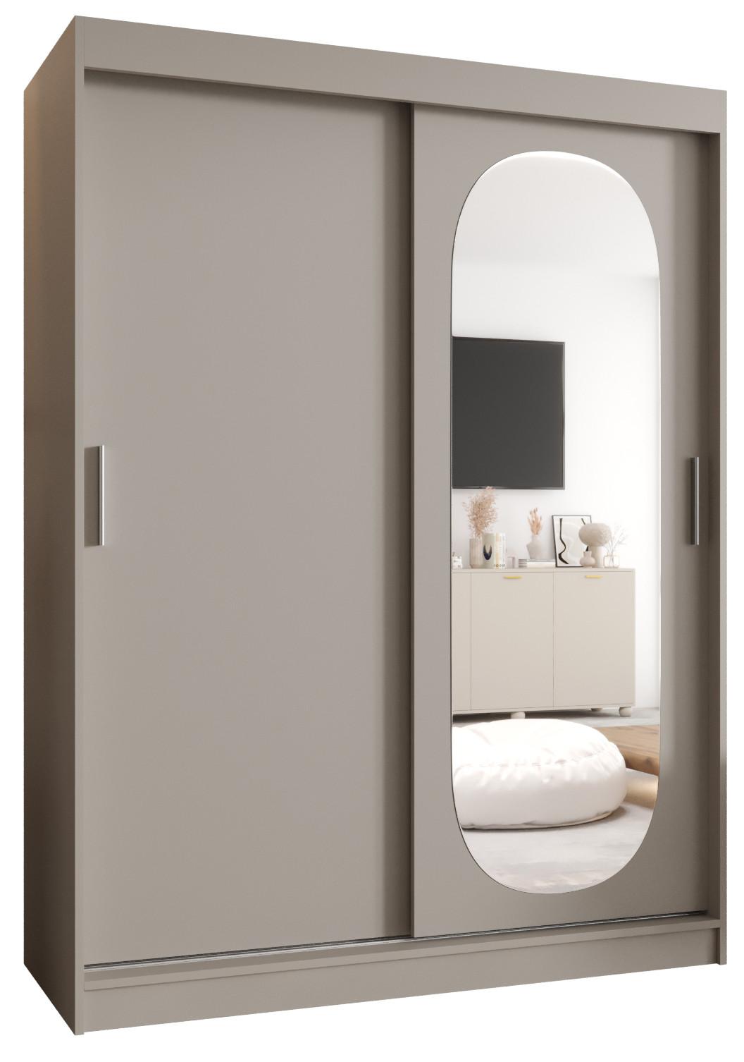 SCHIEBETÜRENSCHRANK mit Spiegel ROYAL 200/150/62 2-türig - Kaschmir/Silberfarben, Holz (150/62/150cm) - MÖBEL KRYSPOL