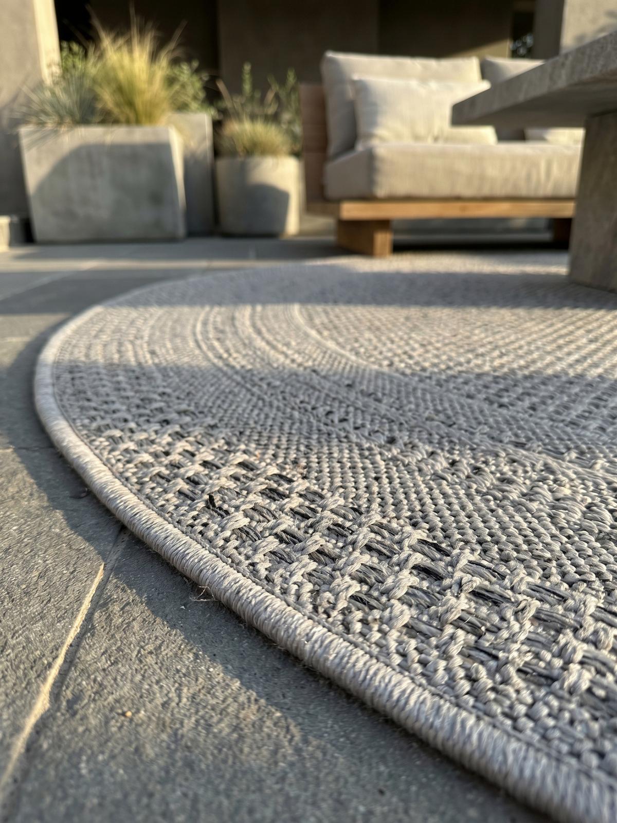 TEPPICH Outdoor VENTOUX in Grau, mit Bordüre, Ø 200 cm - Grau, Textil (200/200cm) - KADIMA DESIGN