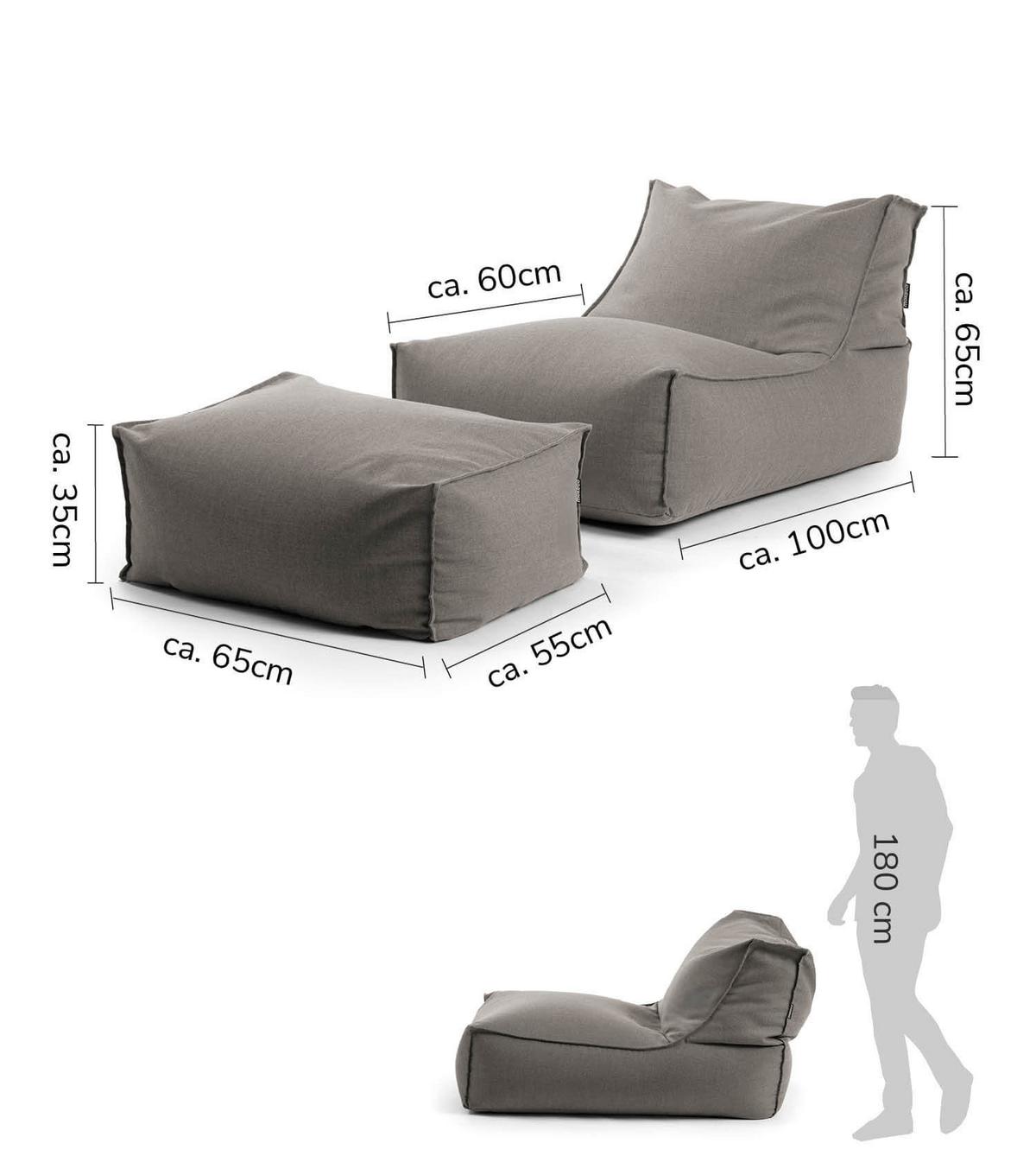 OUTDOOR SITZSACK und Hocker Der Sundowner - Dunkelgrau, Textil (60/65/95cm) - Mokebo