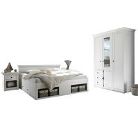 SCHLAFZIMMER-SET 3-teilig Pinie weiß mit Doppelbett, Kleiderschrank und Nachttisch - Schwarz/Weiß, Glas/Holzwerkstoff (186/206/64cm) - Furn.Design