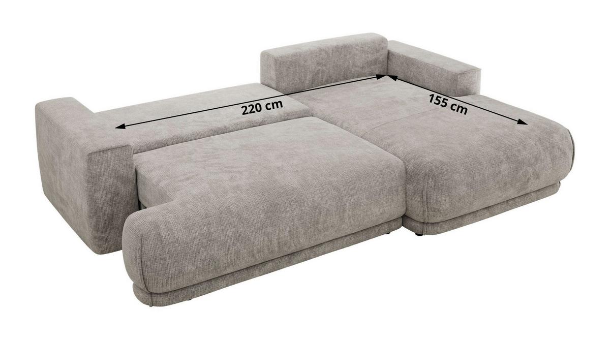 ECKSCHLAFSOFA RINA L Hellgrau Schenille grob gewebt - links - Hellgrau/Schwarz, Kunststoff/Textil (267/170cm) - MKS