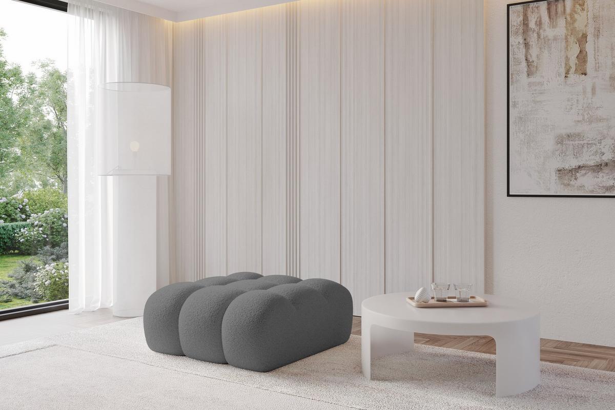 POUF OLEA-PUF 91x87x44 cm Grau Bouclé Modular Sitzhocker - Graubraun/Schwarz, Holzwerkstoff/Kunststoff (91/44/87cm) - ALTDECOR