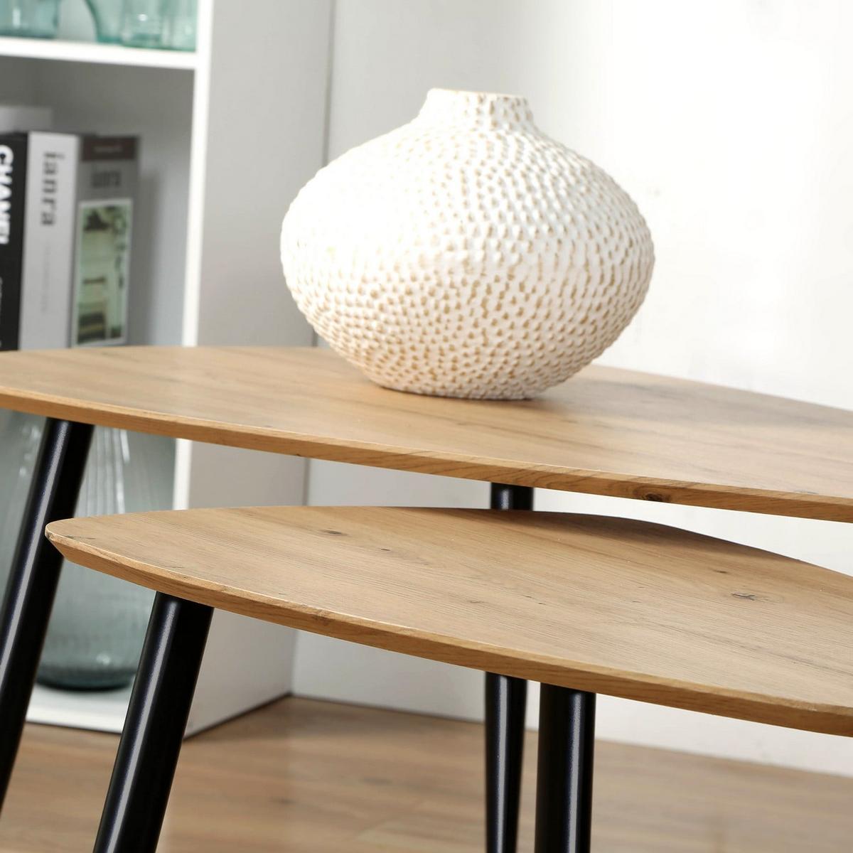 TISCH ineinander 2er-Set mit Metallbeinen 80/60/42 cm - Eschefarben, Holzwerkstoff (9.5/60/42cm) - Calicosy