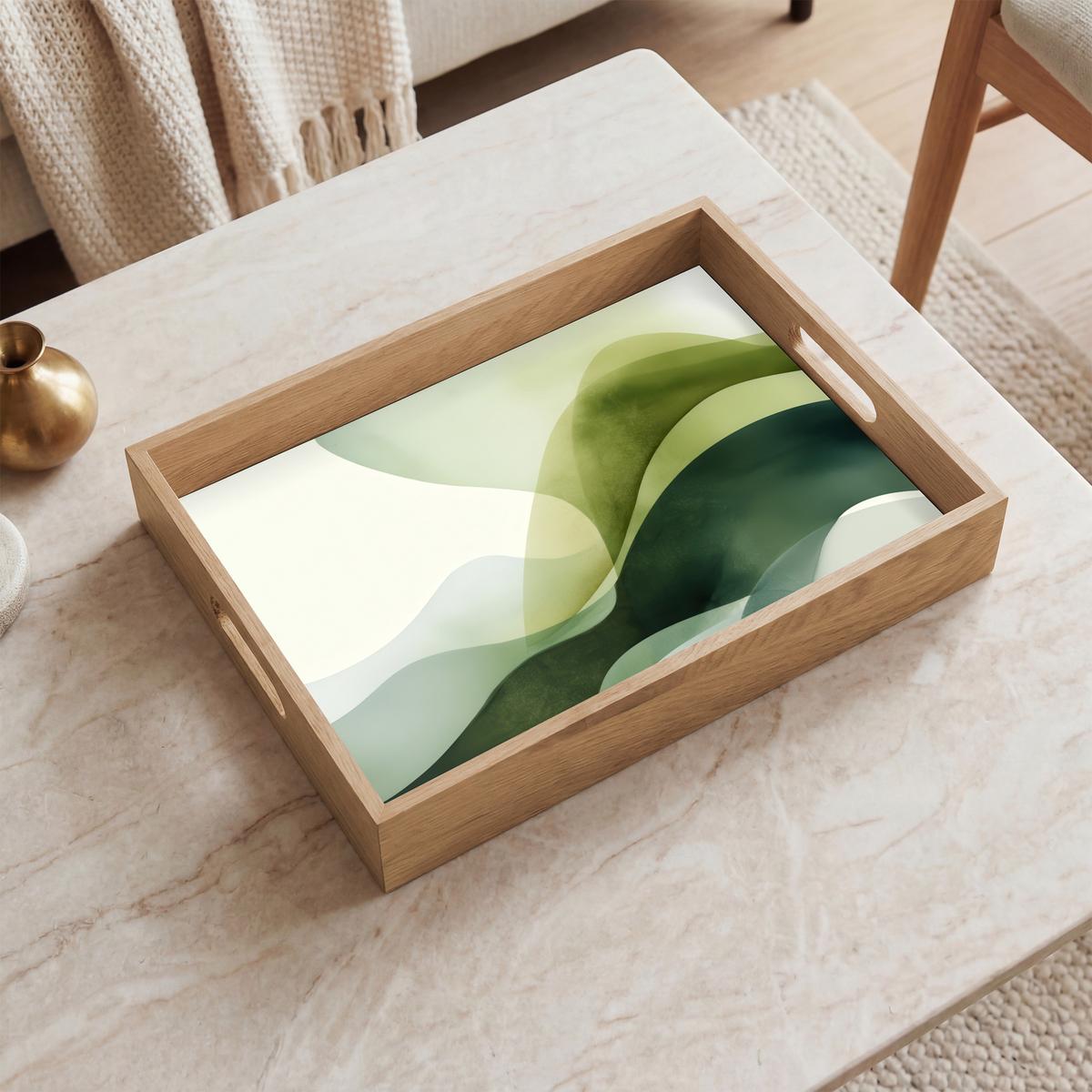 TABLETT Wellen - Abstrakt - Hellgrün - Ornamental 40x30 cm - Grün, Holz (40/5/5cm) - OnlyWow