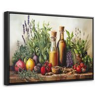 LEINWAND Bilder mit Rahmen - Stilleben - Kräuter - Gewürze - Früchte - Farbenfroh - 60x40 - Grün, Textil (60/40cm) - MuchoWow