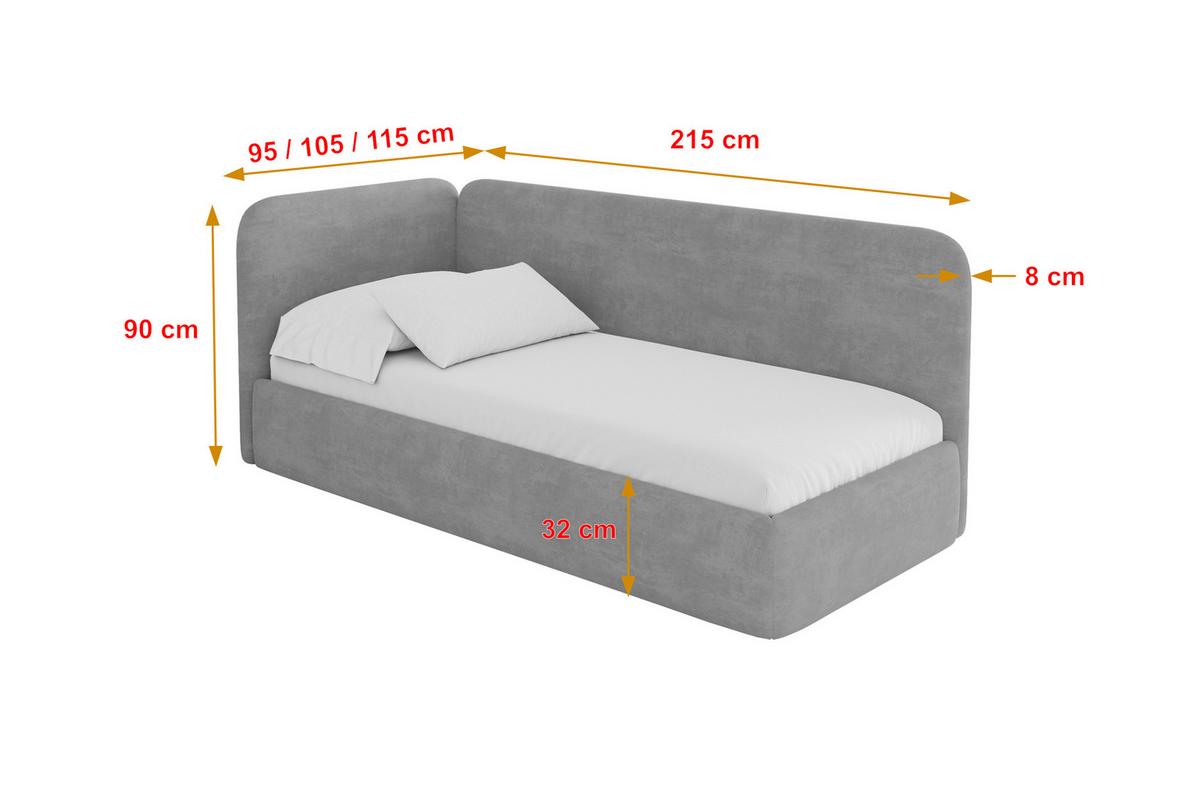 EINZELLBETT Jugendbett mit Bettkasten und Matratze H3/H4, Rechts - ELSY 90x200 Grau - Silberfarben, Holzwerkstoff/Textil (90/200cm) - ALTDECOR