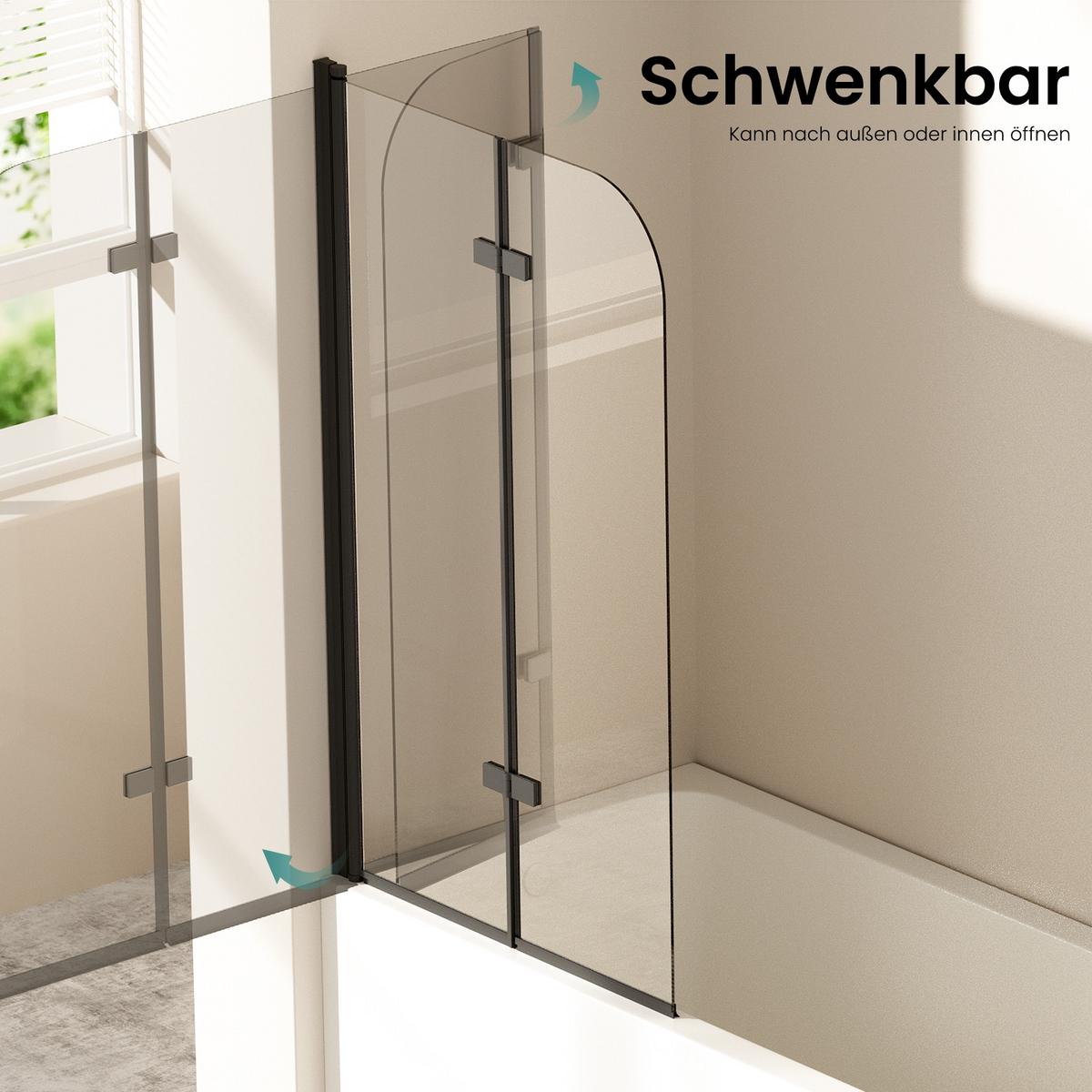 BADEWANNENAUFSATZ 2-teilig faltbar schwarz 100/140 cm - Schwarz, Glas (100/140cm) - EMKE