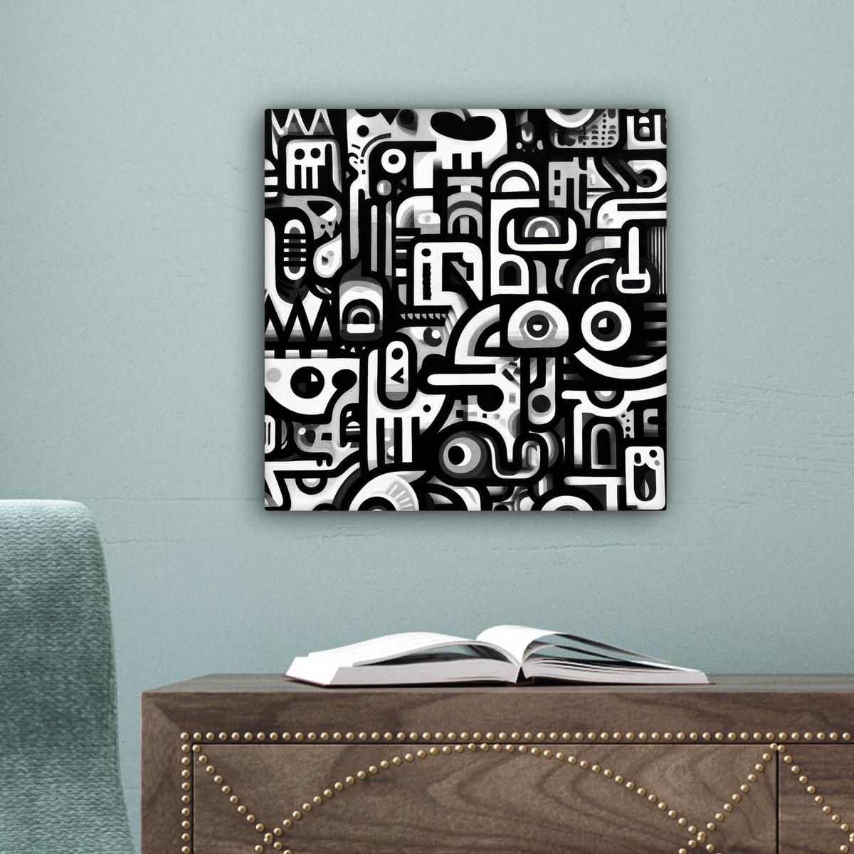 LEINWANDBILD Symbole - Abstrakt - Grafik - Schwarz Deko Wohnzimmer 20x20 cm - Schwarz, Textil (20/20cm) - MuchoWow