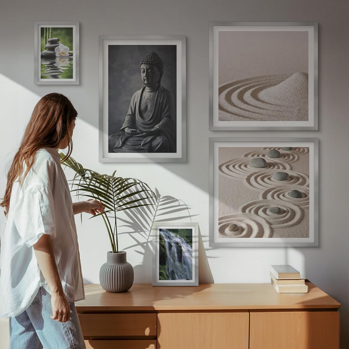 BILDER SET 5er Set - 50x50 cm & 20x30 cm & 40x60 cm Silberner Rahmen - Fußabdruck eines Astronauten auf dem Mond - Silberfarben, Kunststoff (40/60cm) - TULUP