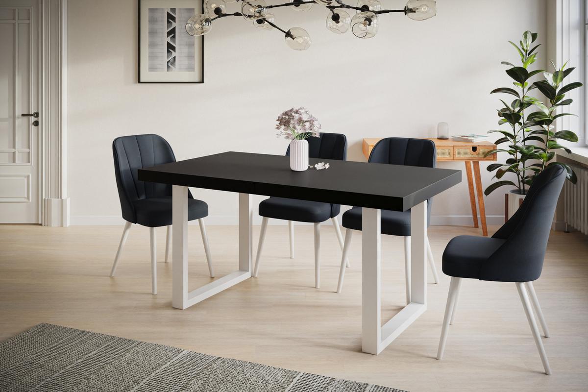 INDUSTRIELLER Esszimmertisch LOFT-U, Größe: 160X90X77 cm, Wohnzimmertisch Farbe: Schwarz, mit Metallbeinen in Farbe Weiß - Schwarz/Weiß, Holzwerkstoff (160/90/77cm) - Alpi-Möbel