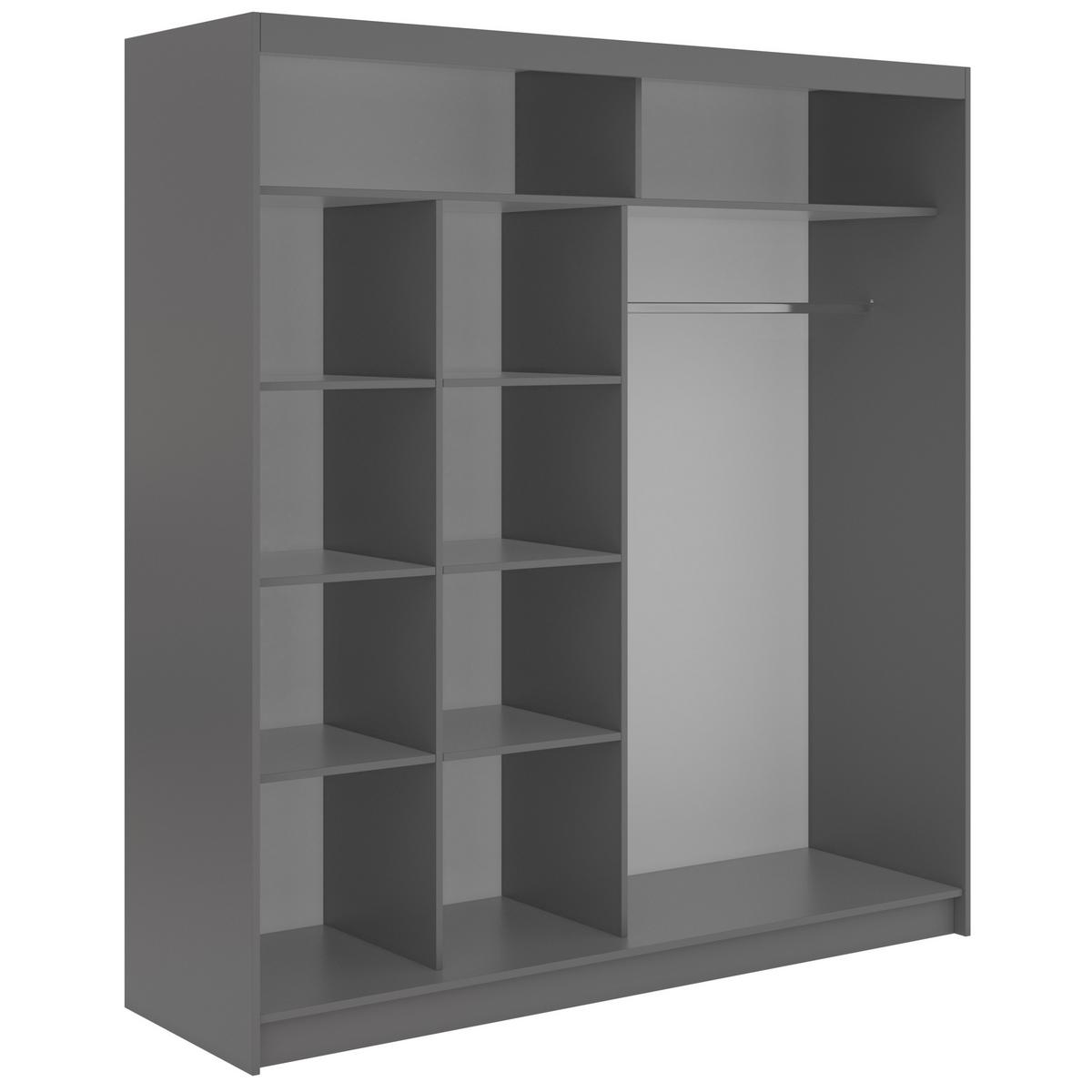SCHWEBETÜRENSCHRANK mit Spiegel LAOS - 200 - Grau - Weiß Lamellen - Alufarben/Weiß, Holzwerkstoff/Metall (200/216/61cm) - MKS