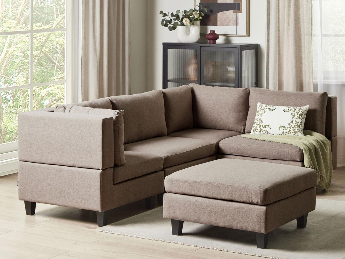 ECKSOFA Modul 4-Sitzer linksseitig Braun Stoff mit Ottomane Unstad - Schwarz/Braun, Textil (228/152cm) - Beliani