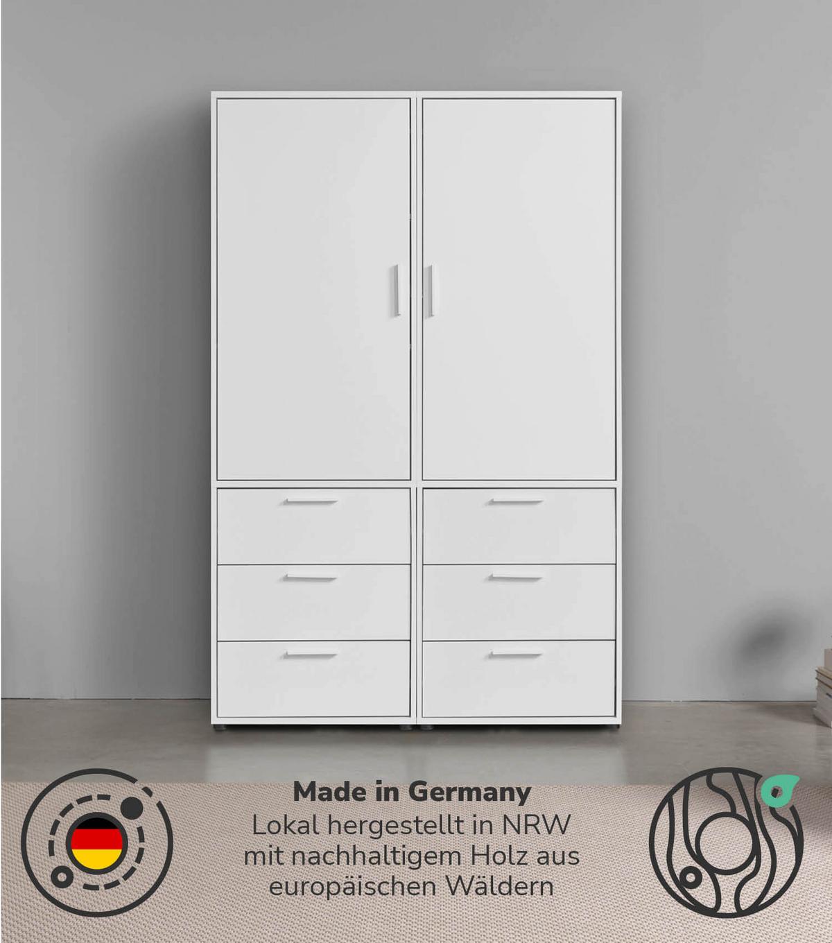 KLEIDERSCHRANK Der Grenzenlose - Weiß, Holzwerkstoff (120/187/58cm) - Mokebo