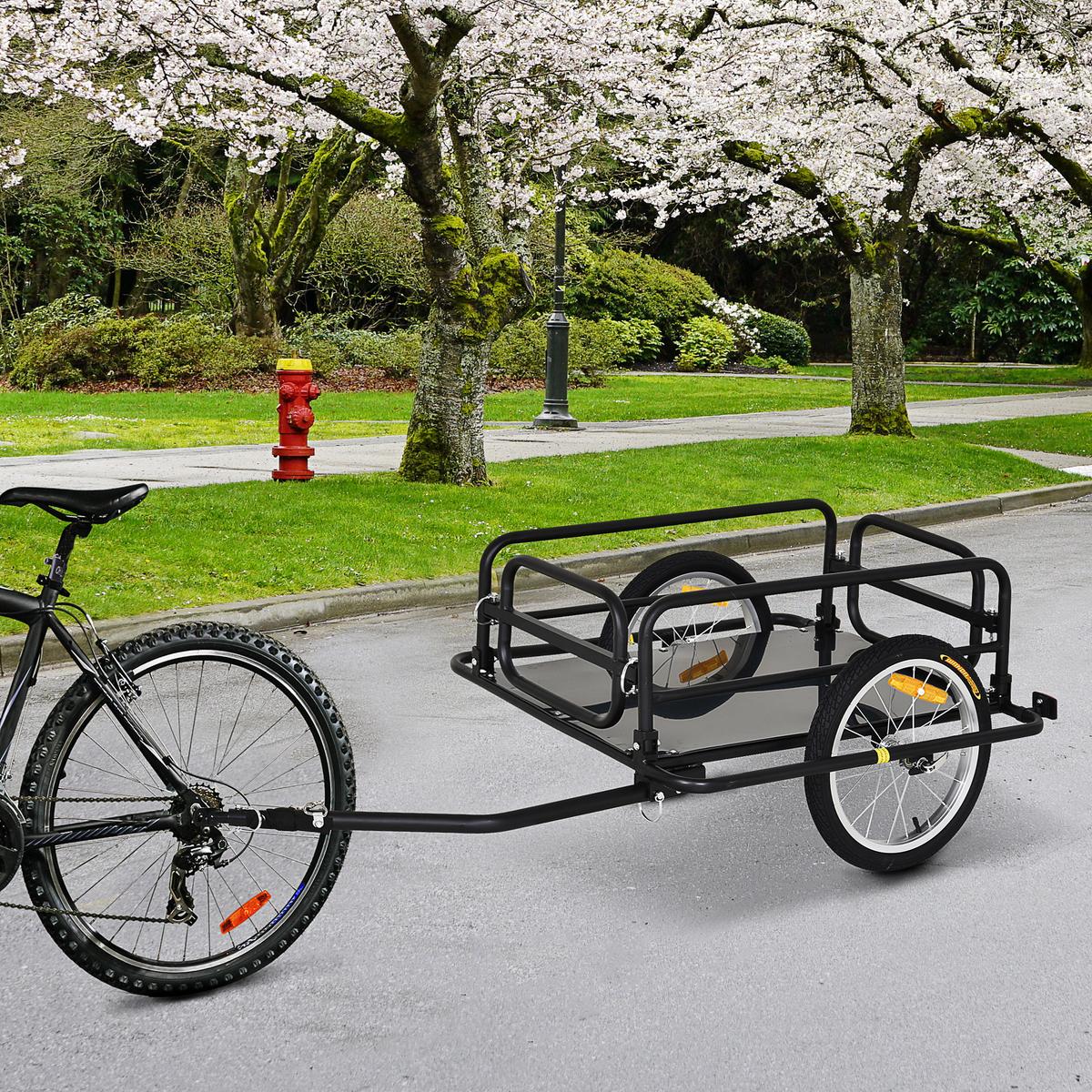 FAHRRADANHÄNGER Lastenanhänger für Fahrrad 40 kg Belastbarkeit Stahl - Schwarz, Metall (71.5/49/139cm) - HOMCOM