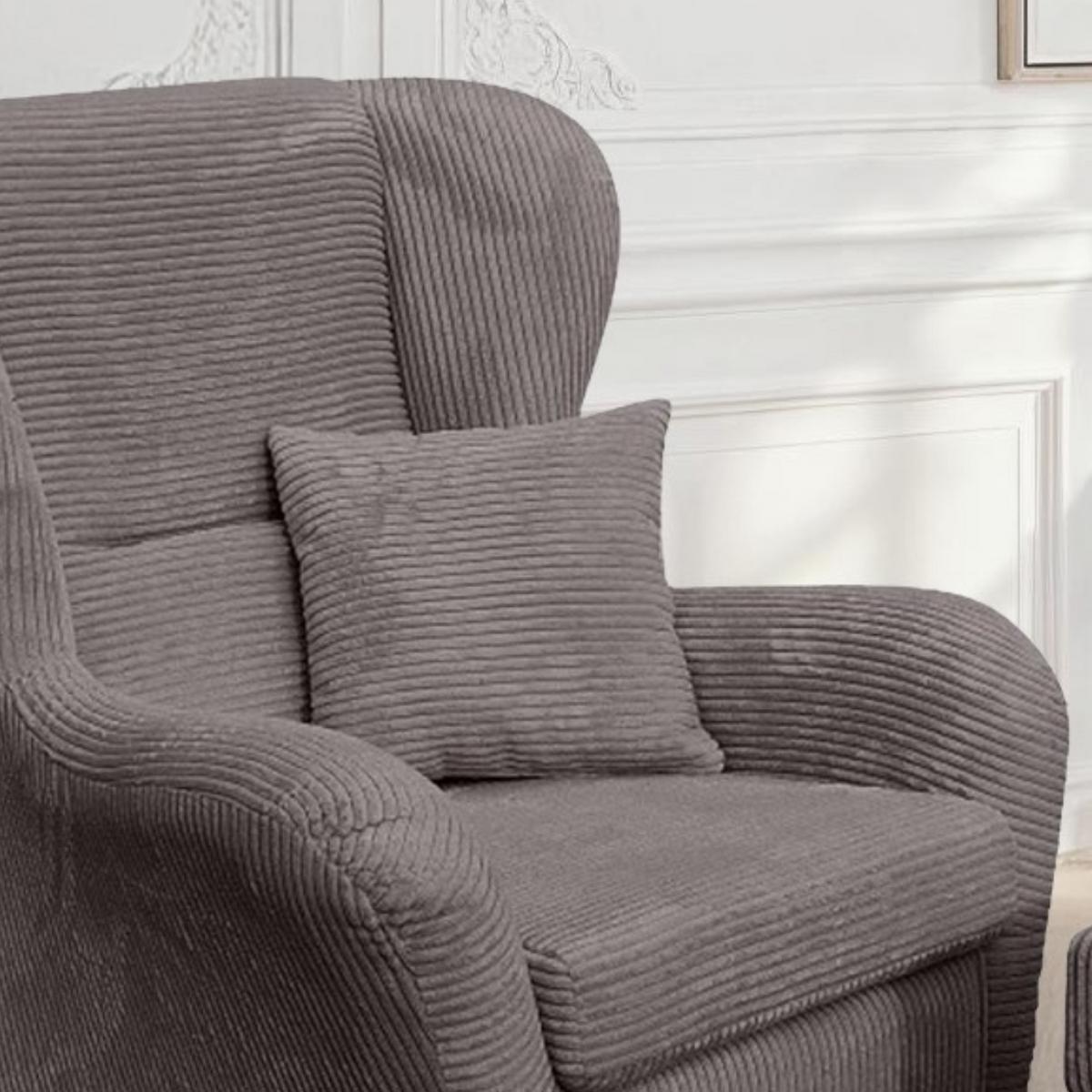 OHRENSESSEL mit HOCKER, hoher Sitzkomfort durch Wellenunterfederung B90/H98/T76 cm, Cord Grau / 18019 - Schwarz/Grau, Holz/Textil (90/98/76cm) - luma-home
