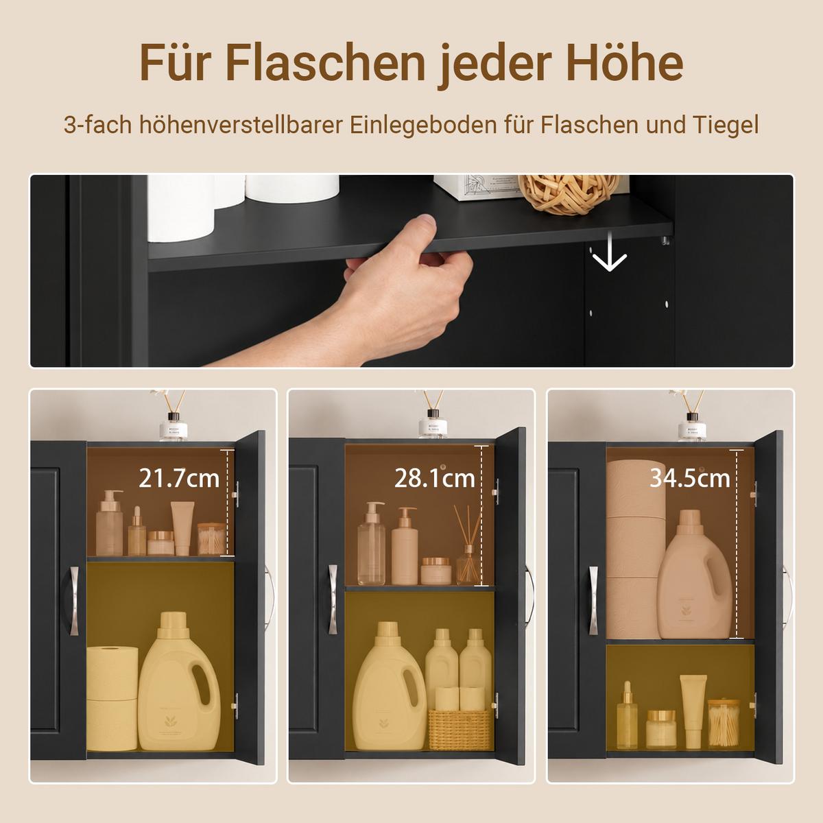 HÄNGESCHRANK Schwarz, 60 x 60 x 30 cm, mit verstellbarem Regalboden, für Bad, Küche und Waschraum - Schwarz, Holzwerkstoff (60/60/30cm) - SoBuy
