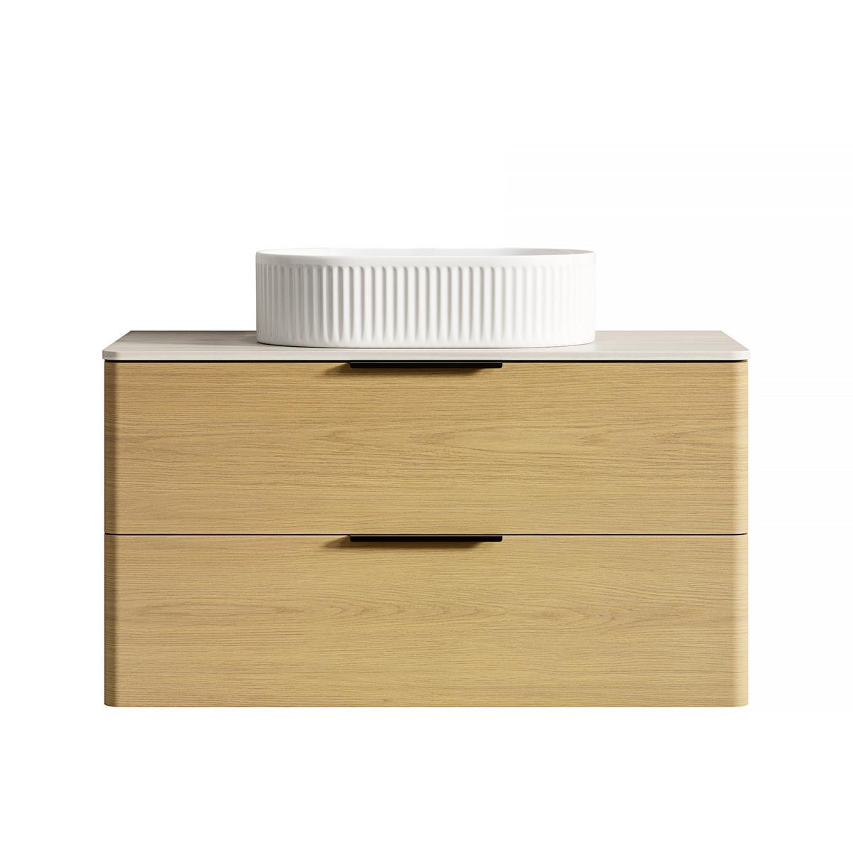 WASCHTISCHKOMBI Eiche hell schwebend mit Keramikbecken & Sintersteinplatte - Eiche San Remo, Keramik/Holzwerkstoff (90/62/46cm) - Urban Meuble