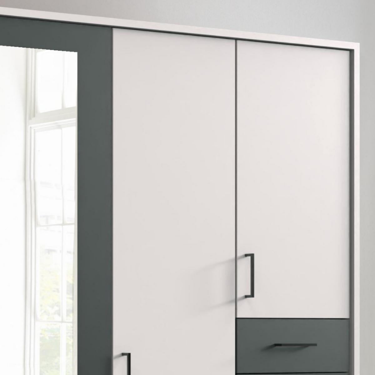 DREHTÜRENSCHRANK B273/H210/T58 cm, Weiß mit Absetzungen in Grafit, Kleiderschrank mit Passepartout&2Spiegeltüren&Schubkästen, Griffe schwarz / 22578 - Graphitfarben/Schwarz, Holzwerkstoff/Kunststoff (273/210/58cm) - luma-home