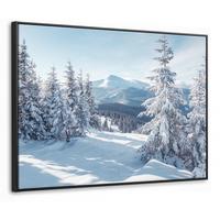 LEINWAND Bilder mit Rahmen - Winterlandschaft - Natur - Berge - Bäume - Schnee - 80x60 - Hellblau, Textil (80/60cm) - MuchoWow